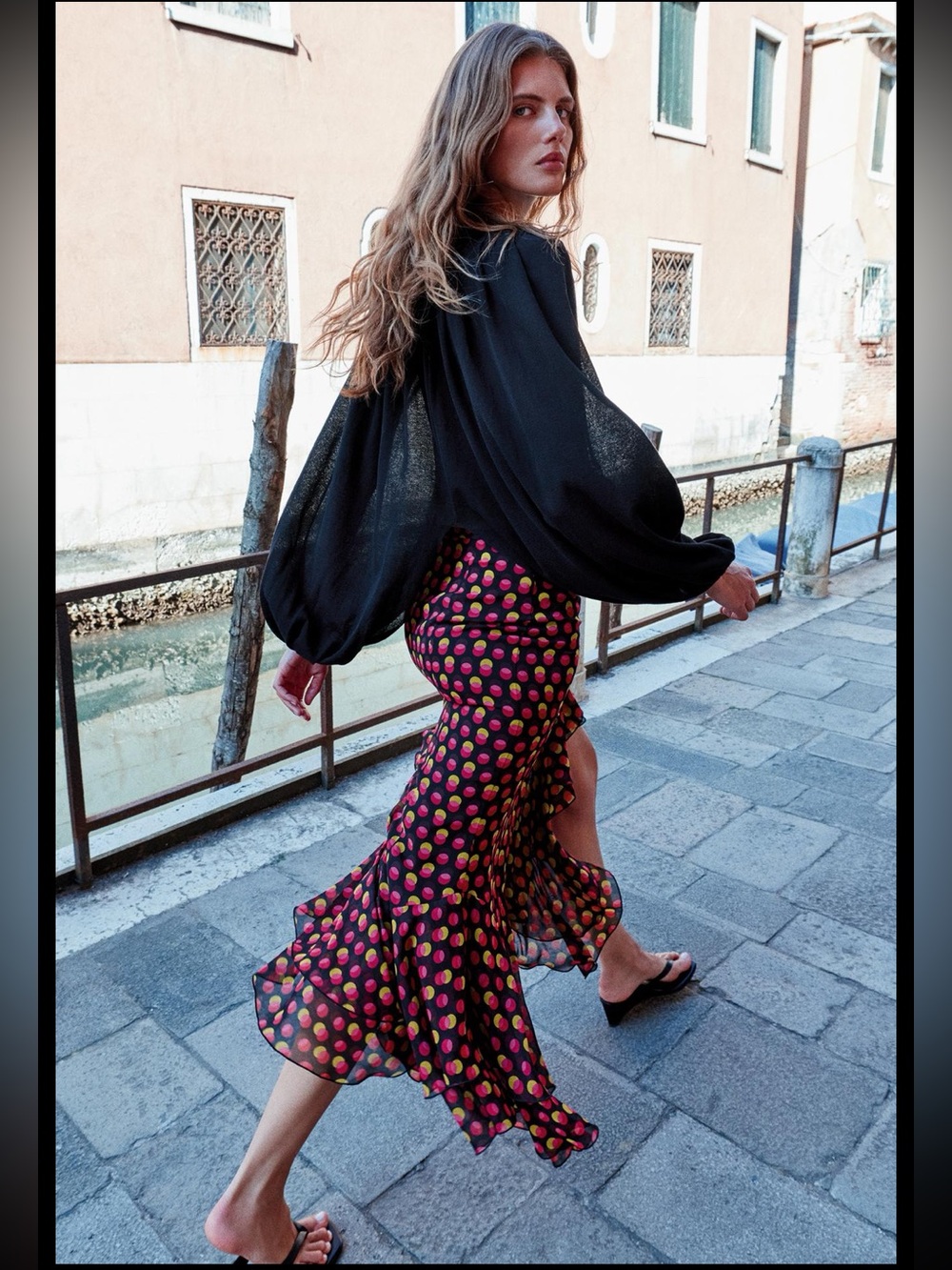 Zara Asymmetric Polka Dot Midi Skirt